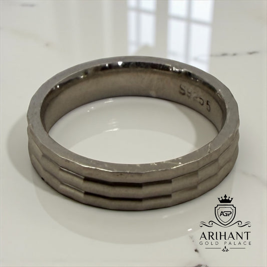 925 Silver Band Ring for Men – Layered Step Design