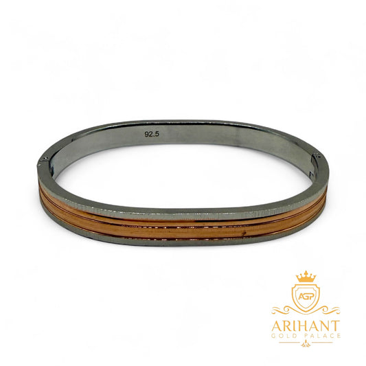 Stylish 925 Silver Kada for Men – Rose Gold Oval Fit Design