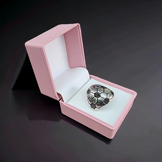 "Turkish Black Diamond Soccer Ensign Silver Ring"