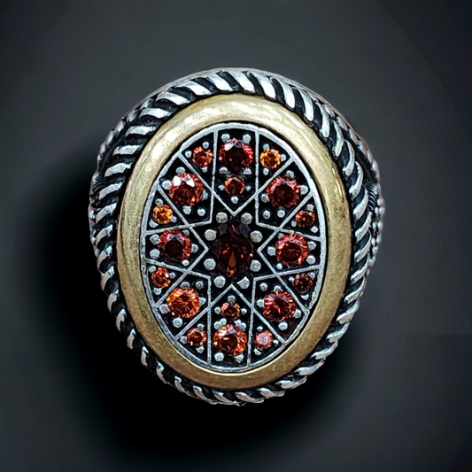 "Turkish Ruby Accented Men's Silver Ring"