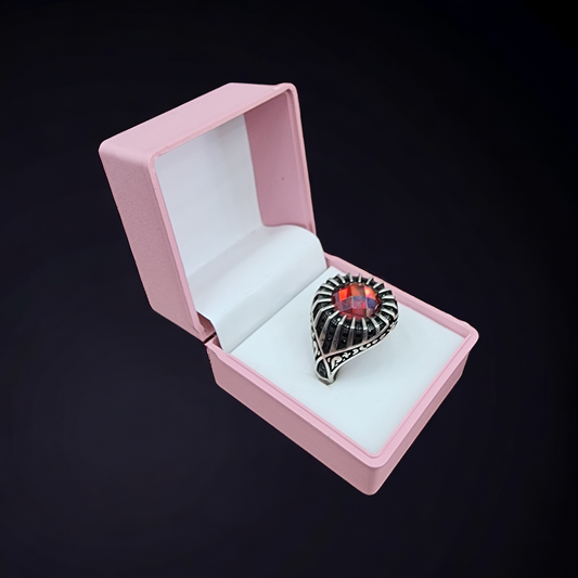 Turkish Ruby Crest Men's Silver Ring