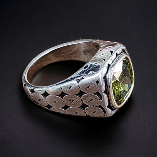 Turkish Radiance: Yellow Diamond Vintage Men's Silver Ring