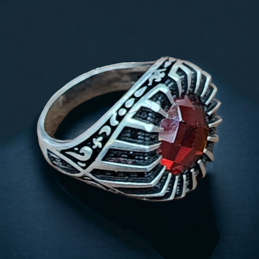 Turkish Ruby Crest Men's Silver Ring