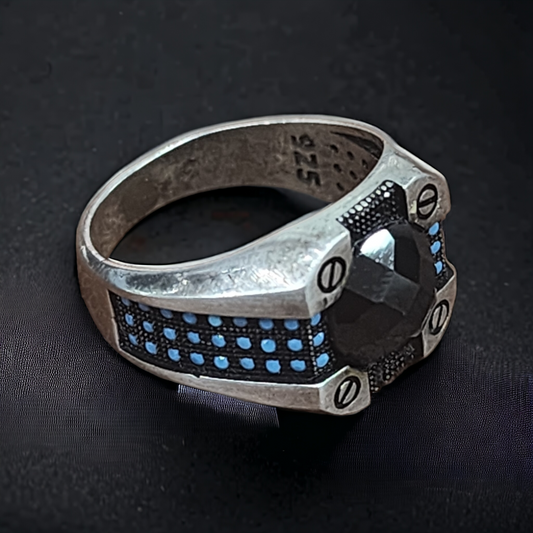 Turkish Silver 925 Men's Pave Crown Ring