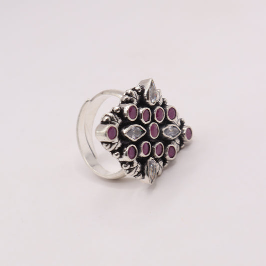 "Diamond Blossom Sterling Silver Ring"