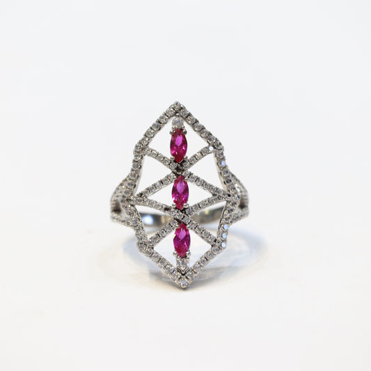 Pink Diamond and White Stone Heptagon Ring