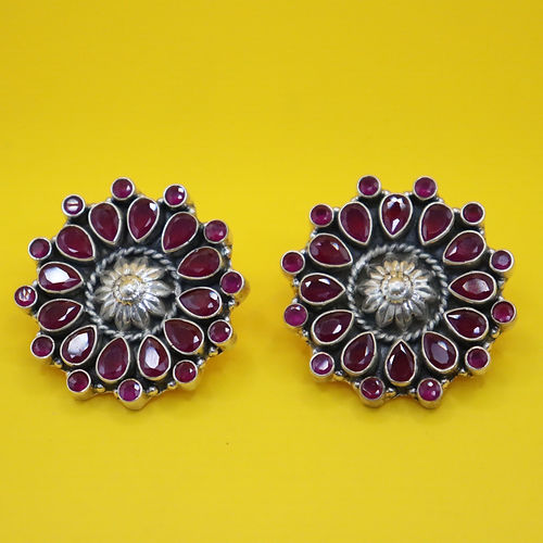 Royal Antique Silver Studs Ruby-Inspired Embellishments