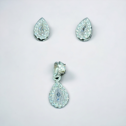Elegant Pearl Drop Silver Pendant Set