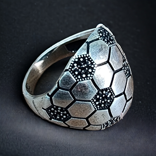 "Turkish Black Diamond Soccer Ensign Silver Ring"