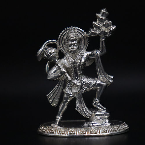 Divine Silver Hanuman Idol Carrying Sanjeevani Mountain