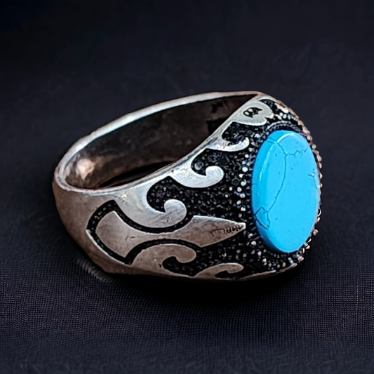 Turkish Silver 925 Firoza Turquoise Men's Ring