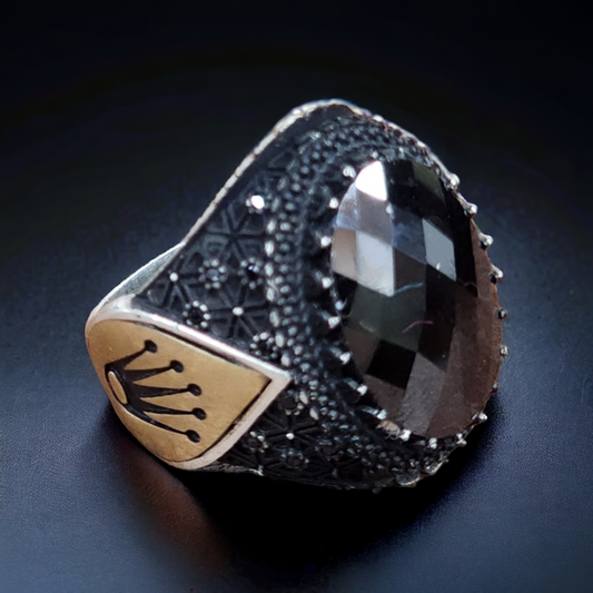 Turkish Onyx Elegance: Sterling Silver 925 Men's Ring