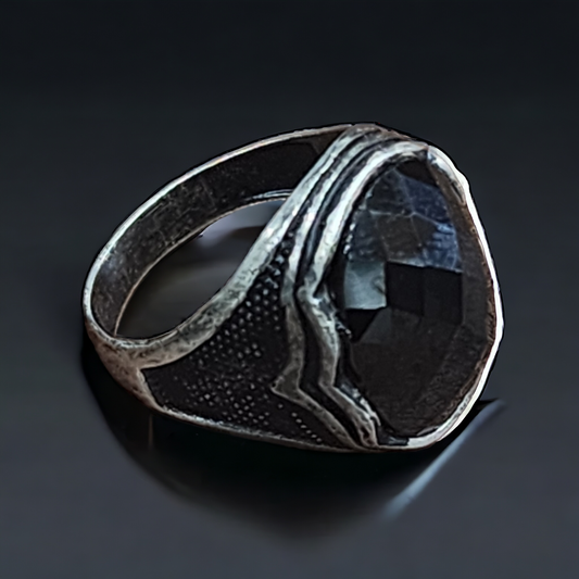 "Obsidian Black Sterling Men's Ring - Turkish Silver 925 Series"