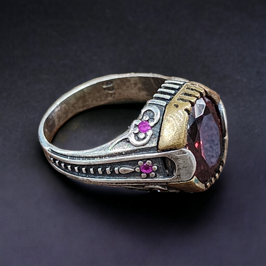 Turkish Ruby Heart Sterling Silver Men's Ring