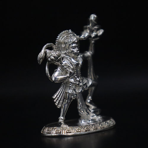 Divine Silver Hanuman Idol Carrying Sanjeevani Mountain