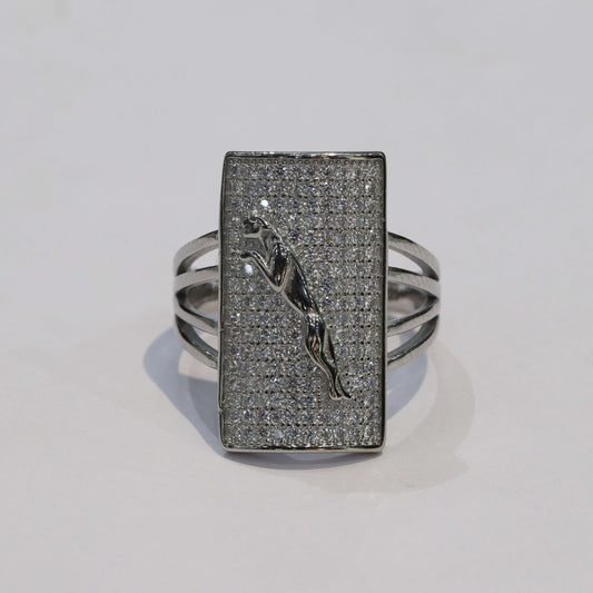 Silver Diamond Sterling Ring with Puma Design