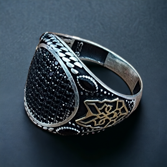 "Midnight Onyx Turkish Silver Ring - Men's 925 Collection"
