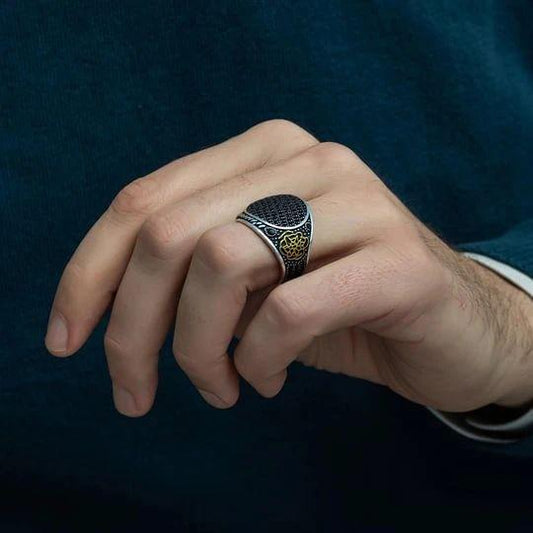 "Midnight Onyx Turkish Silver Ring - Men's 925 Collection"