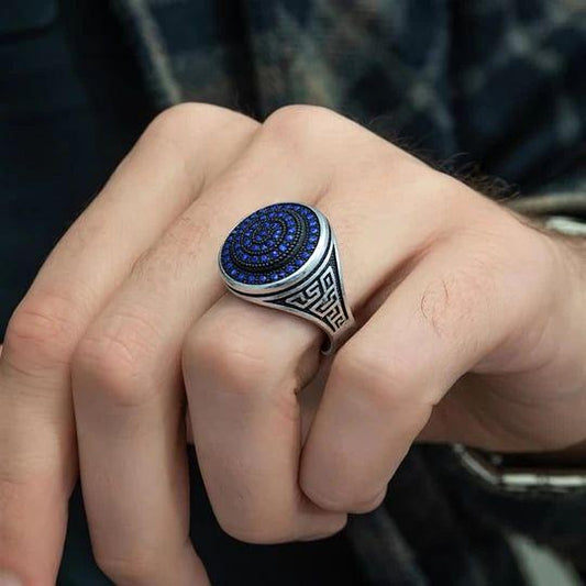 "Sapphire Accent Turkish Sterling Silver Men's Ring"