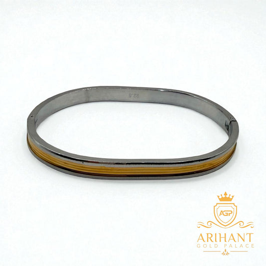 Stylish 925 Silver Kada for Men – Dual Finish, Perfect Fitting Oval Design