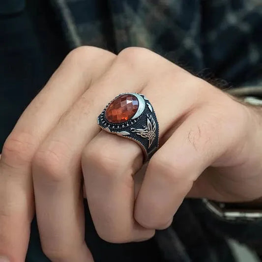 Turkish Amber Essence Sterling Silver 925 Men's Ring