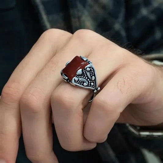 "Men's 925 Silver Turkish Brown Stone Ring"