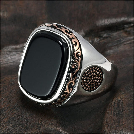 Onyx Elegance 925 Silver Men's Turkey Ring